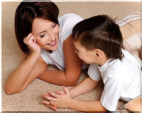 Mother talking to her son.